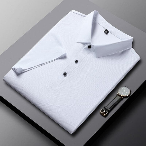 Men's Short Sleeve Casual Solid Stretch Polo Shirt - AIGC-DTG