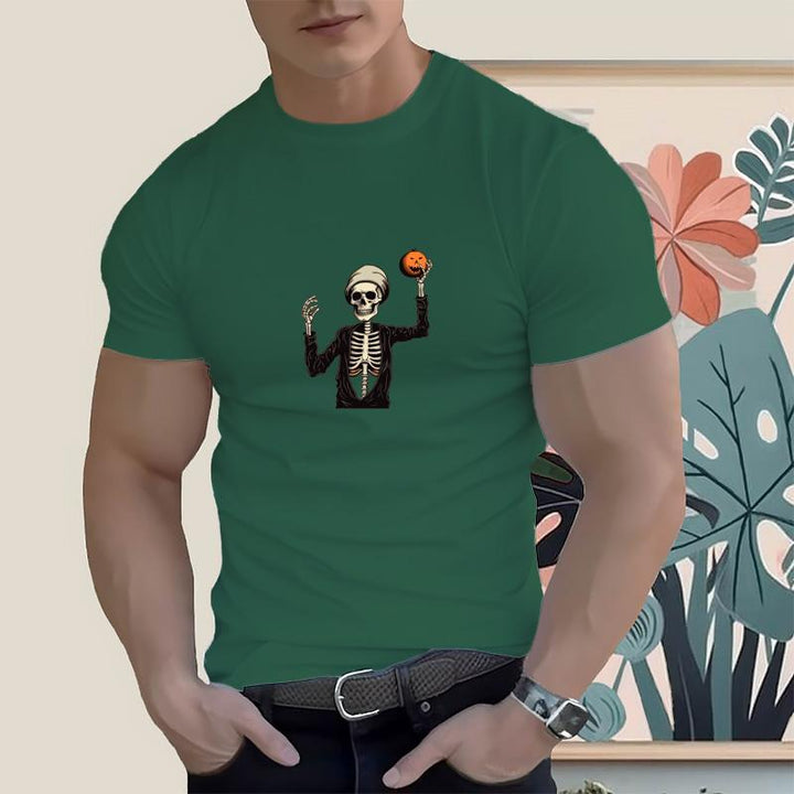 Men's Skull Basketball Graphic Design Cotton T-Shirt 14 Colors - AIGC-DTG