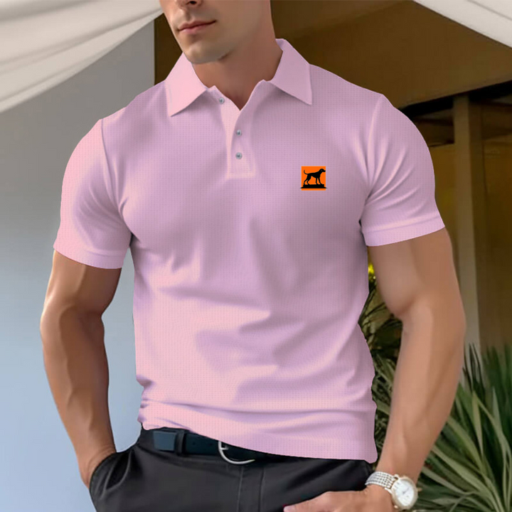 Men's Polo Cotton Cozy T-Shirt with Puppy Silhouette Graphic Design - AIGC-DTG