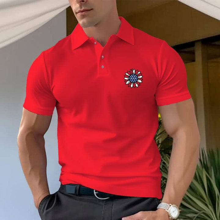 Flower and Flag Design Men's 100% Pure Cotton Polo T-Shirt - AIGC-DTG