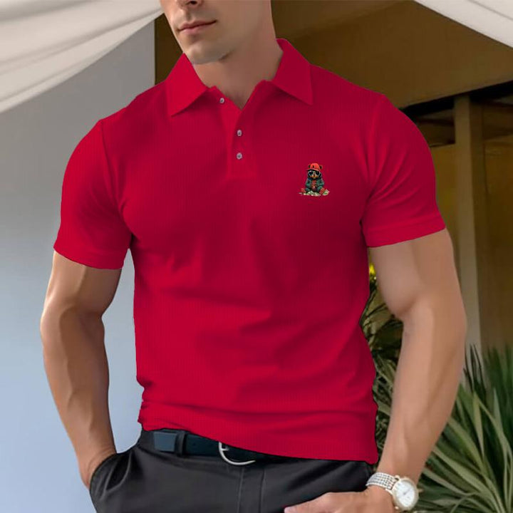 Men's Cotton POLO Shirt With Bear Wearing Red Hat - AIGC-DTG