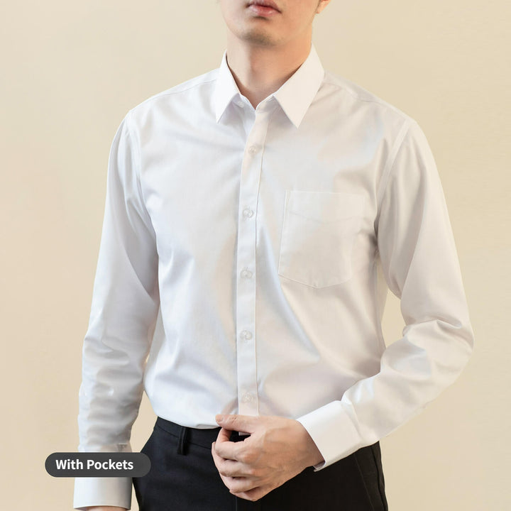 Men's Dress White Long Sleeved Shirt - Wrinkle Resistant&Professional Commuter - AIGC-DTG