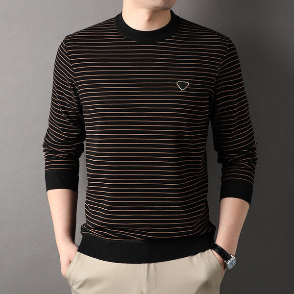Men's Long-Sleeved Striped Sweater Fashionable Casual And Versatile Bottoming Sweater - AIGC-DTG