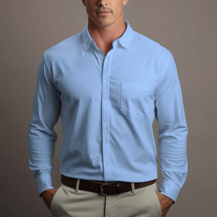 Men's Solid Color Stretch Polo Shirt with Chest Pocket - AIGC-DTG