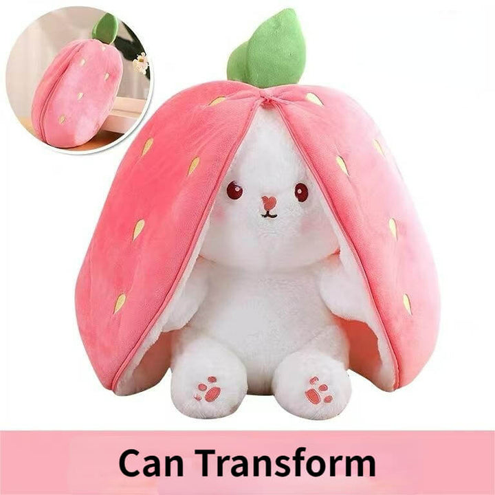 Reversible Carrot Strawberry Bunny Plush Doll with Zipper for Kids - AIGC-DTG