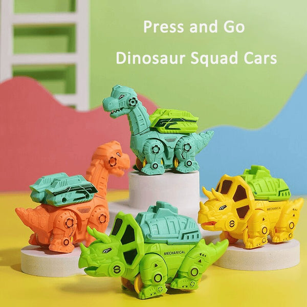 Press and Go Dinosaur Toy Cars - Pull-Back T-Rex & Triceratops Dino Cars