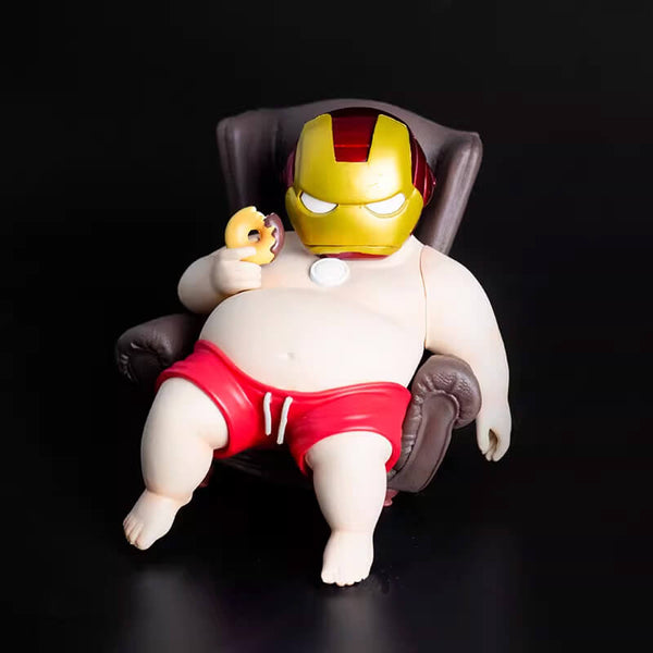 Iron Man Eating Donut Figurine - Chubby Light-Up Desktop Ornament