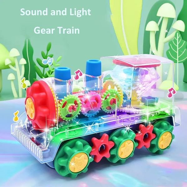 Electric Toy Train with Transparent Gears, Lights, and Music