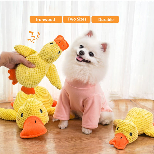 Plush Yellow Duck Dog Toy – Durable Chew Toy with Squeaker for Teething and Entertainment