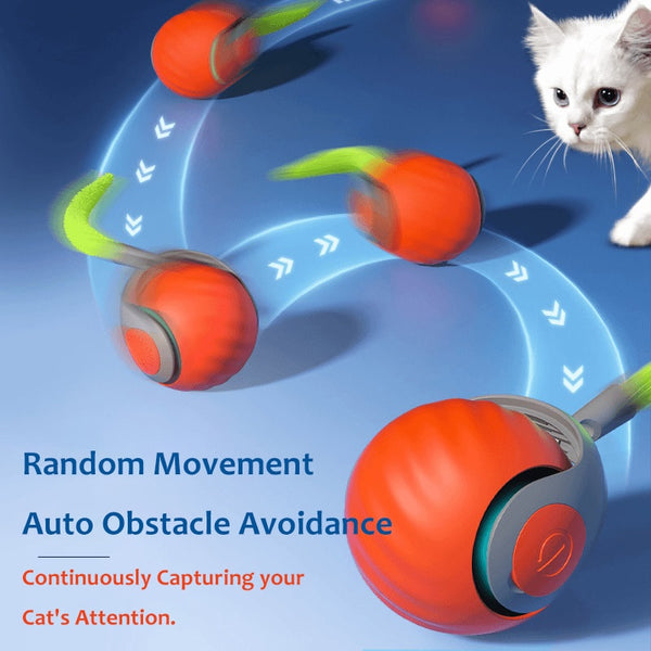 Automatic Electric Cat Teaser Ball with Feather Tail -Auto Obstacle Avoidance