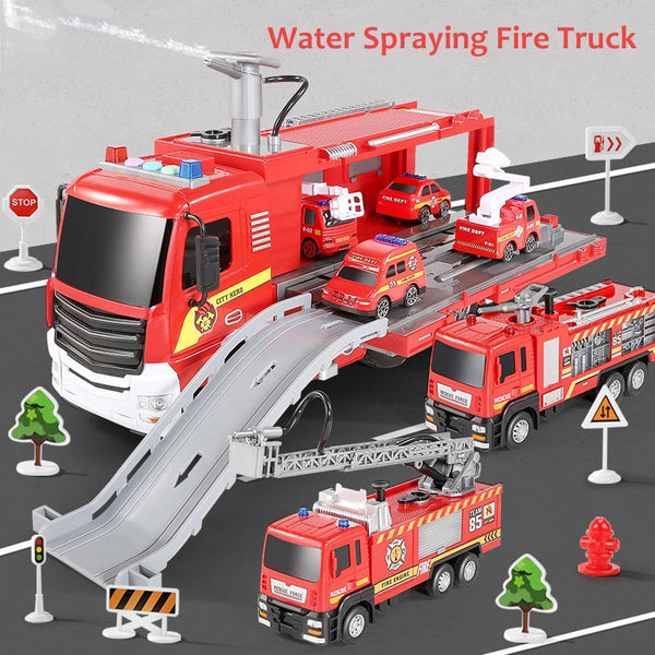 Large Fire Rescue Truck Toy for Kids Water Spraying Ladder Truck Simulation Set