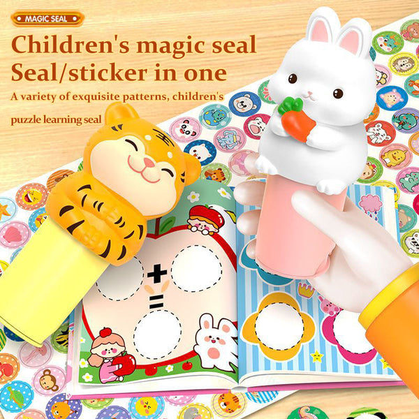 Magic Stamp Sticker Toy Cute Animal Shape No-Traceless Sticker Set