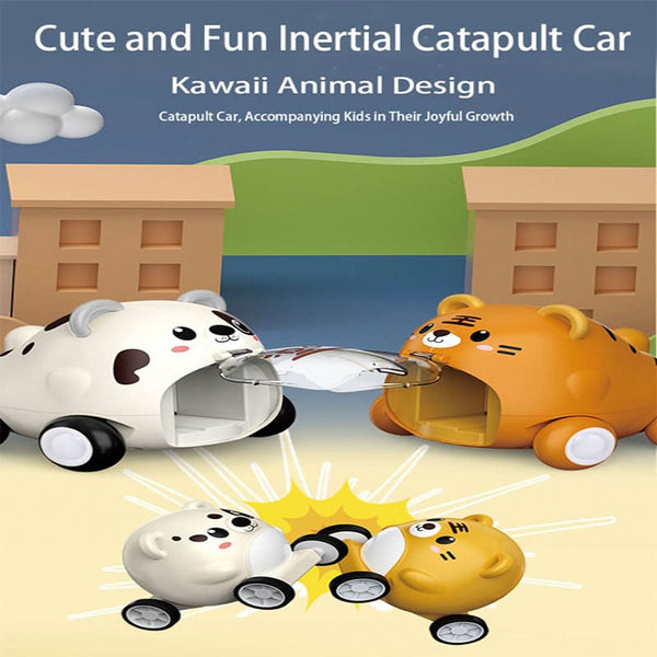 Children's Educational Push-Button Cute Animal Inertia Launching Car Toy