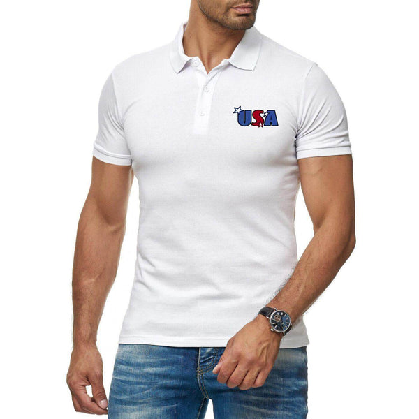 Letter USA Pattern Men's Cotton Polo Shirt - AIGC-DTG