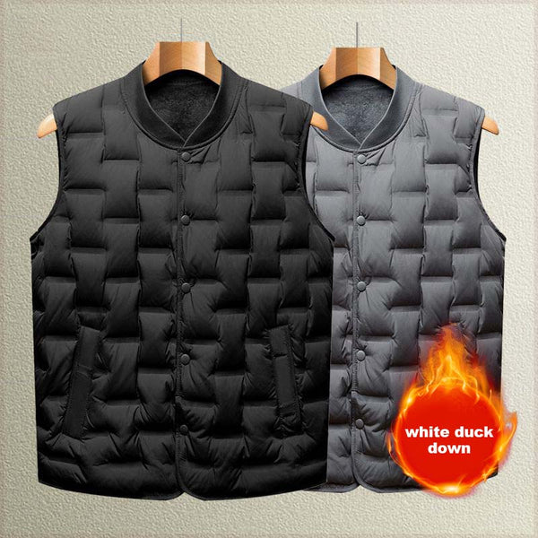 Men's Insulated Fleece Vest Warm Black Puffer Vest -White Duck Down - AIGC-DTG