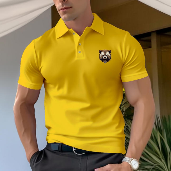 Roaring Brown Bear Pattern Men's Cotton Polo Shirt - AIGC-DTG
