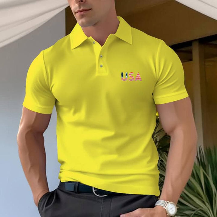 USA Letters Men's Pure Cotton Short Sleeve Polo Shirt - AIGC-DTG