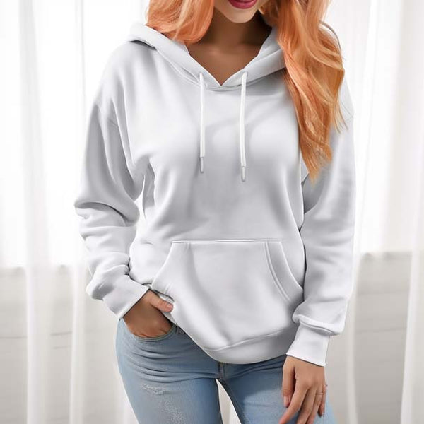 Women's 330g Cotton Casual Hoodie Long Sleeve Solid Color Pullover with Pockets - AIGC-DTG