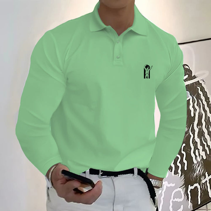 Men's Long Sleeve Casual Solid Golf Polo Shirt 11 Colors-Comic Character Pattern - AIGC-DTG