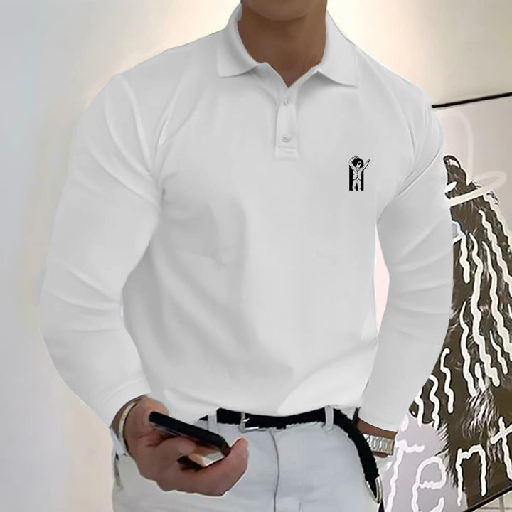 Men's Long Sleeve Casual Solid Golf Polo Shirt 11 Colors-Comic Character Pattern - AIGC-DTG