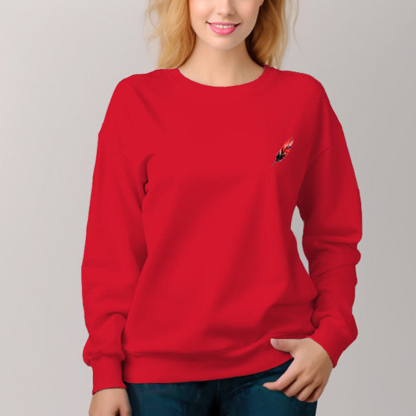 Women's Crew Neck Pullover Cozy Clothes Autumn Winter-Black/Red Feathers - AIGC-DTG
