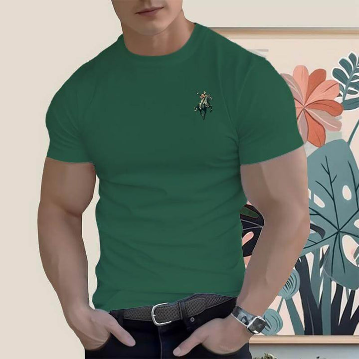Men's Cotton T-Shirt Graphic Design Athlete Riding A Horse 16 Colors - AIGC-DTG